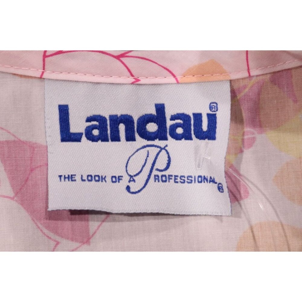 Landau Women's XL Medical Uniform Scrub Top Pink Orange Floral Tie Back VTG - Picture 11 of 12